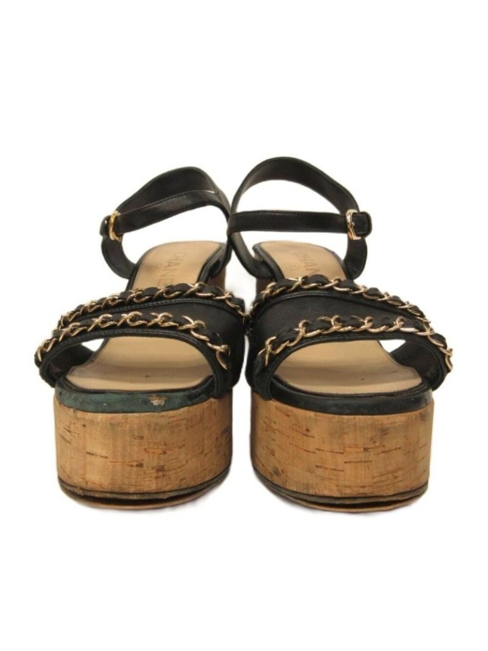 Chanel Quilted Platform Wedge Sole Sandals CC Logo 35c Black - Picture 3 of 9
